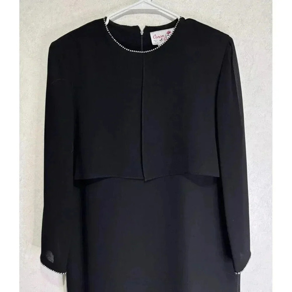 VINTAGE CARON PETITE CHICAGO Black Rhinestone Shift Dress Sz 8P Office Work 80’s - Picture 3 of 11